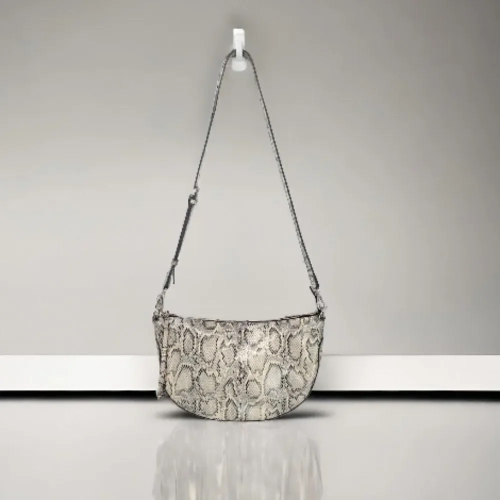 J.jill Leather Crossbody Crescent Bag In Grey, Snake